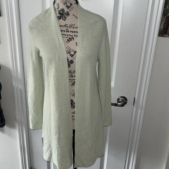 Eileen Fisher Mist Lt Green Linen Crepe Stretch Long Cardigan - Picture 3 of 9